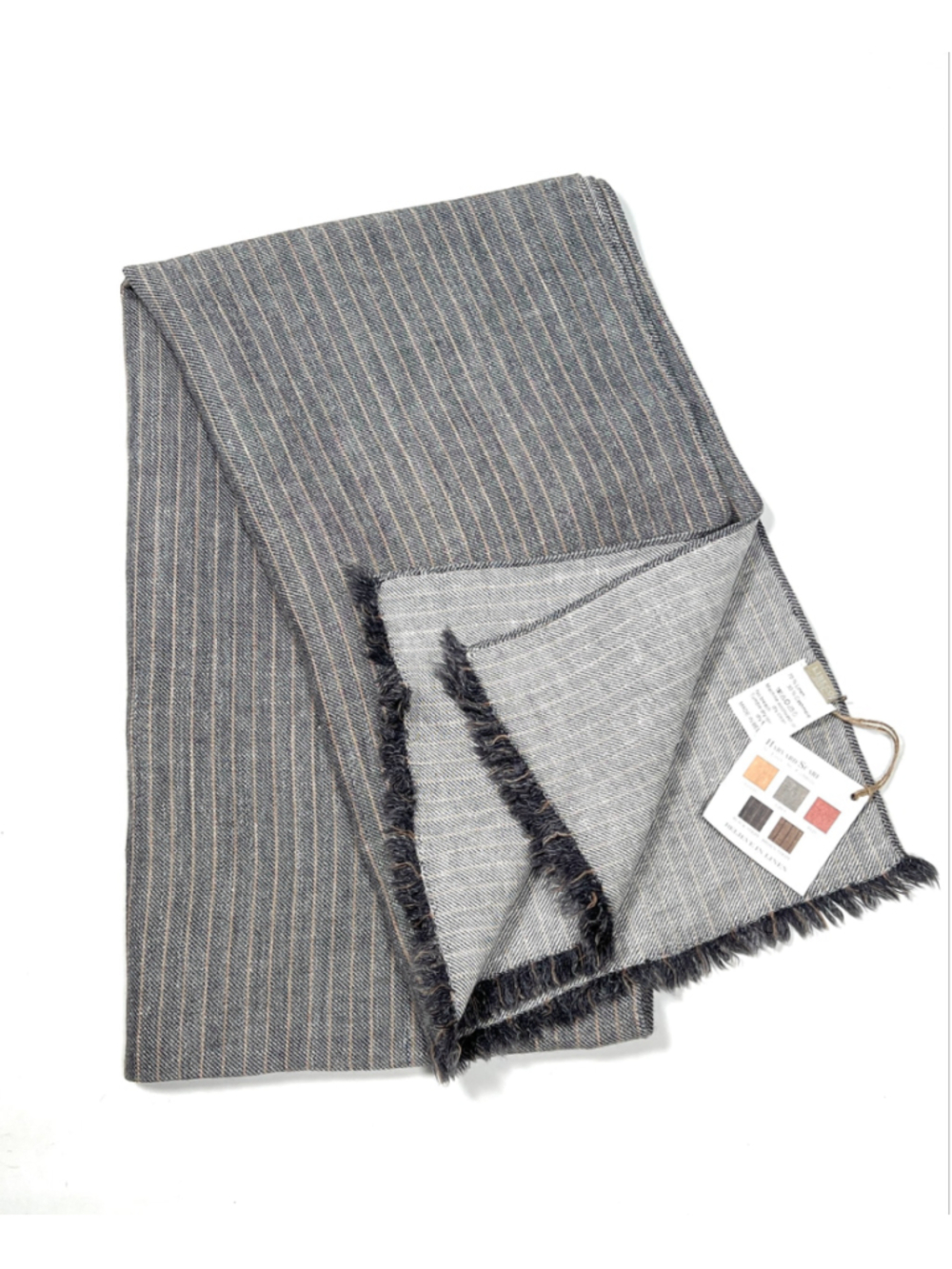 Unisex Libeco Linen Cashmere Scarf Wrap One Size Grey Black Striped